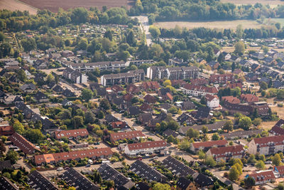 High angle view of buildings in city