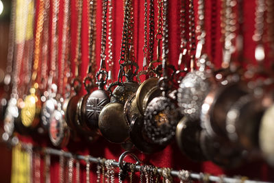 Close-up of pocket watches for sale in store
