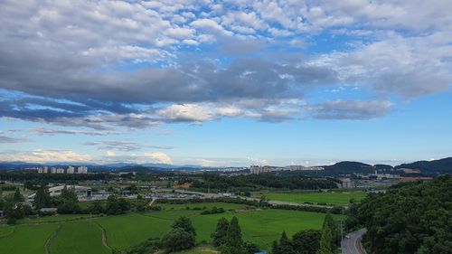 Panoramic view of townscape against sky