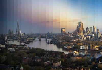 Illuminated buildings in city