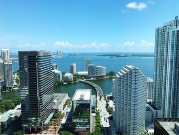 High angle view of city at waterfront