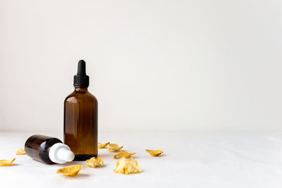 Close-up of food on table against white background