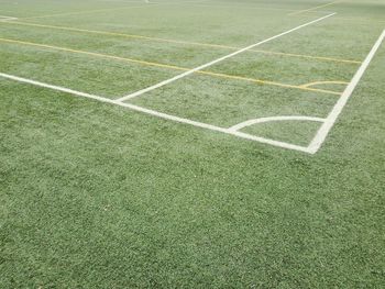 High angle view of soccer field