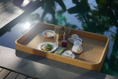 High angle view of food on table