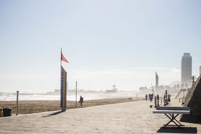 Scenic view of beach against clear sky