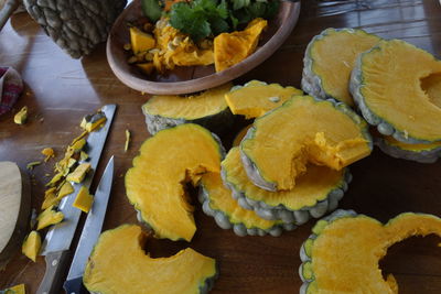 High angle view of food on table