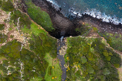 High angle view of water flowing through rocks