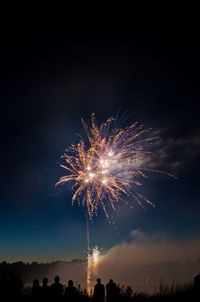 Silhouette friends watching firework exploding in sky