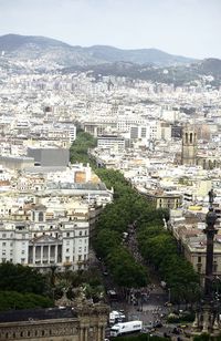High angle view of buildings in city