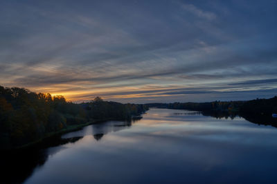 Scenic view of lake against sky at sunset