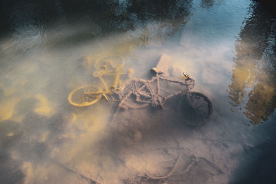 High angle view of bike in ruver during spring