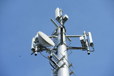 Low angle view of cross against clear blue sky