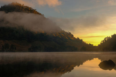 Scenic view of lake against sky during sunset