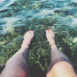 Low section of woman legs in swimming pool