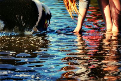 Low section of man walking in water