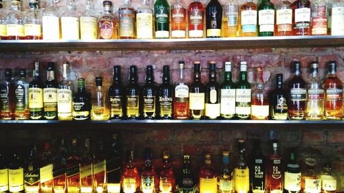 Row of bottles on display