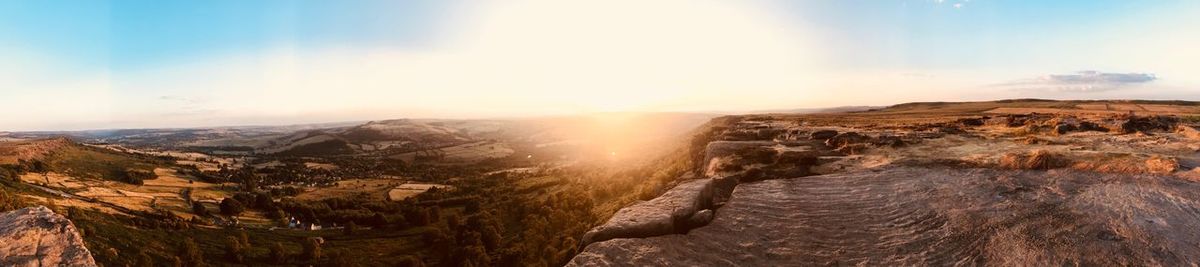 Scenic view of mountains against sky during sunset