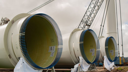 Low angle view of machinery in factory