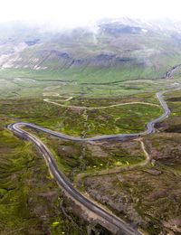 High angle view of road on mountain against sky