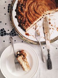 High angle view of dessert in plate on table