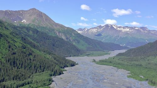 Scenic view of landscape and mountains against sky