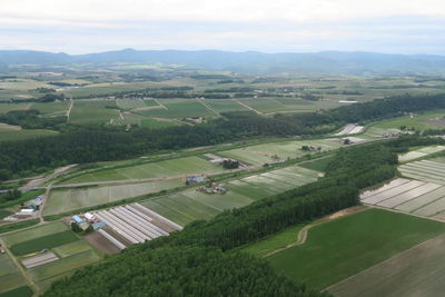 High angle view of agricultural field against sky