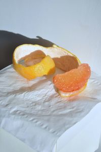 High angle view of grapefruit slice