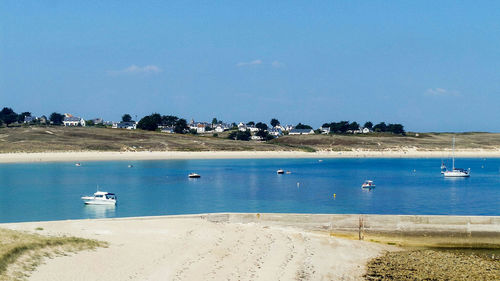 Scenic view of sea against blue sky