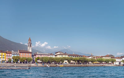 View of buildings against blue sky