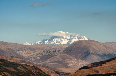 Scenic view of snowcapped mountains against sky