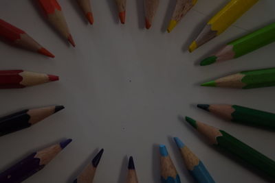 High angle view of colored pencils