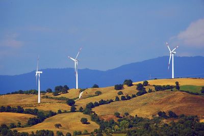 Windmill on field against sky