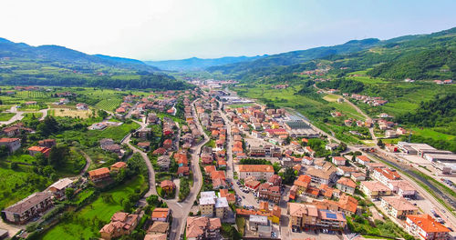 High angle view of townscape against sky