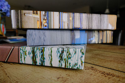 Close-up of books on table