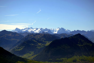 Scenic view of snowcapped mountains against sky