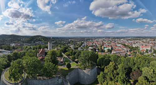 High angle view of townscape against sky