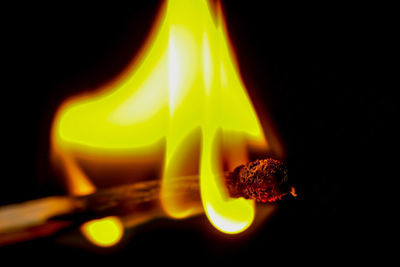 Close-up of lit candle against black background