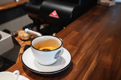 High angle view of coffee on table