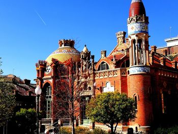 Temple against clear blue sky