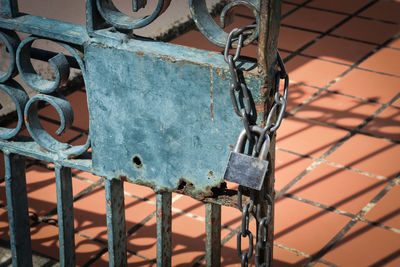 Close-up of rusty metal fence