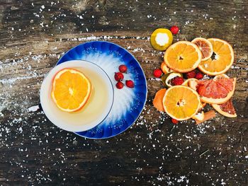 High angle view of breakfast served on table