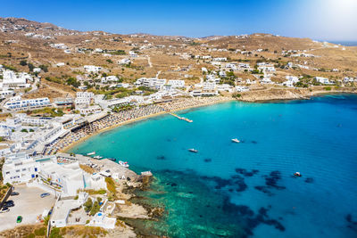 High angle view of city at seaside