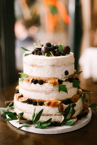 Fruit cake on table in weeding