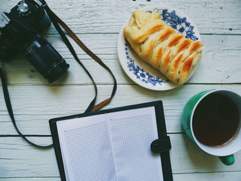 High angle view of breakfast on table