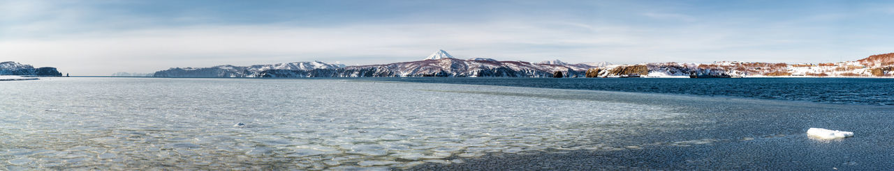 Scenic view of sea against sky during winter