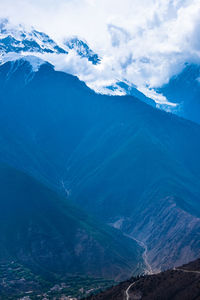 Aerial view of snowcapped mountains against sky