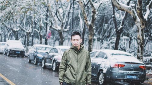 Portrait of man in snow