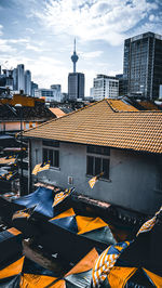 High angle view of buildings in city