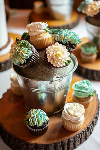 Close-up of cupcakes on table