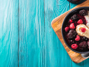 High angle view of breakfast on table